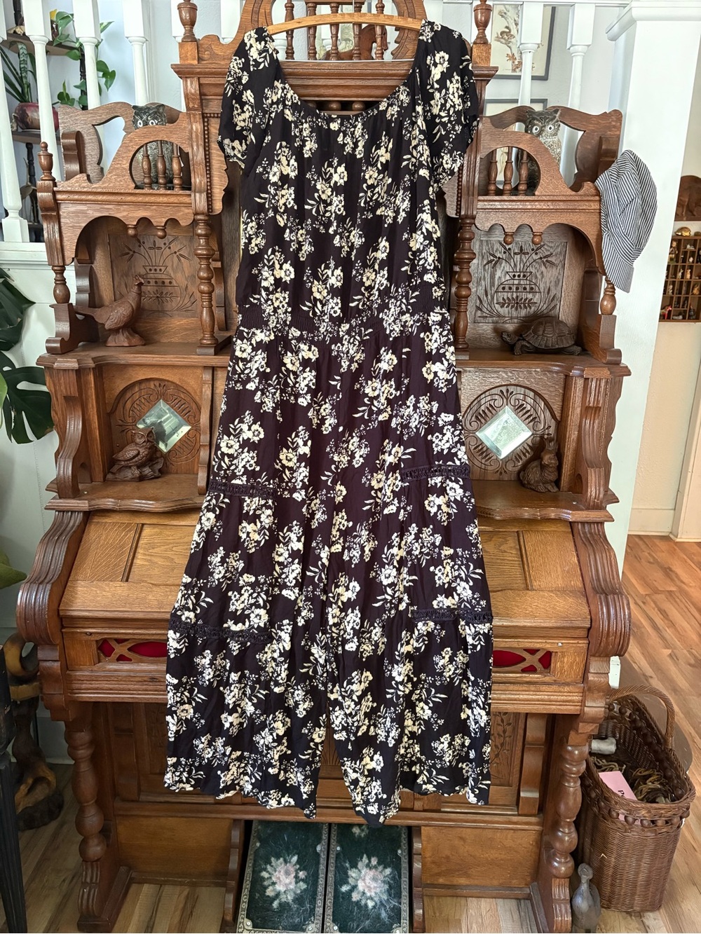 Bohemian 100% Rayon Floral Jumpsuit Black/Cream
